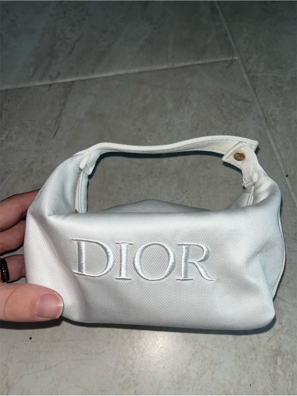 Dior White Embroidered Logo Mini Makeup Bag